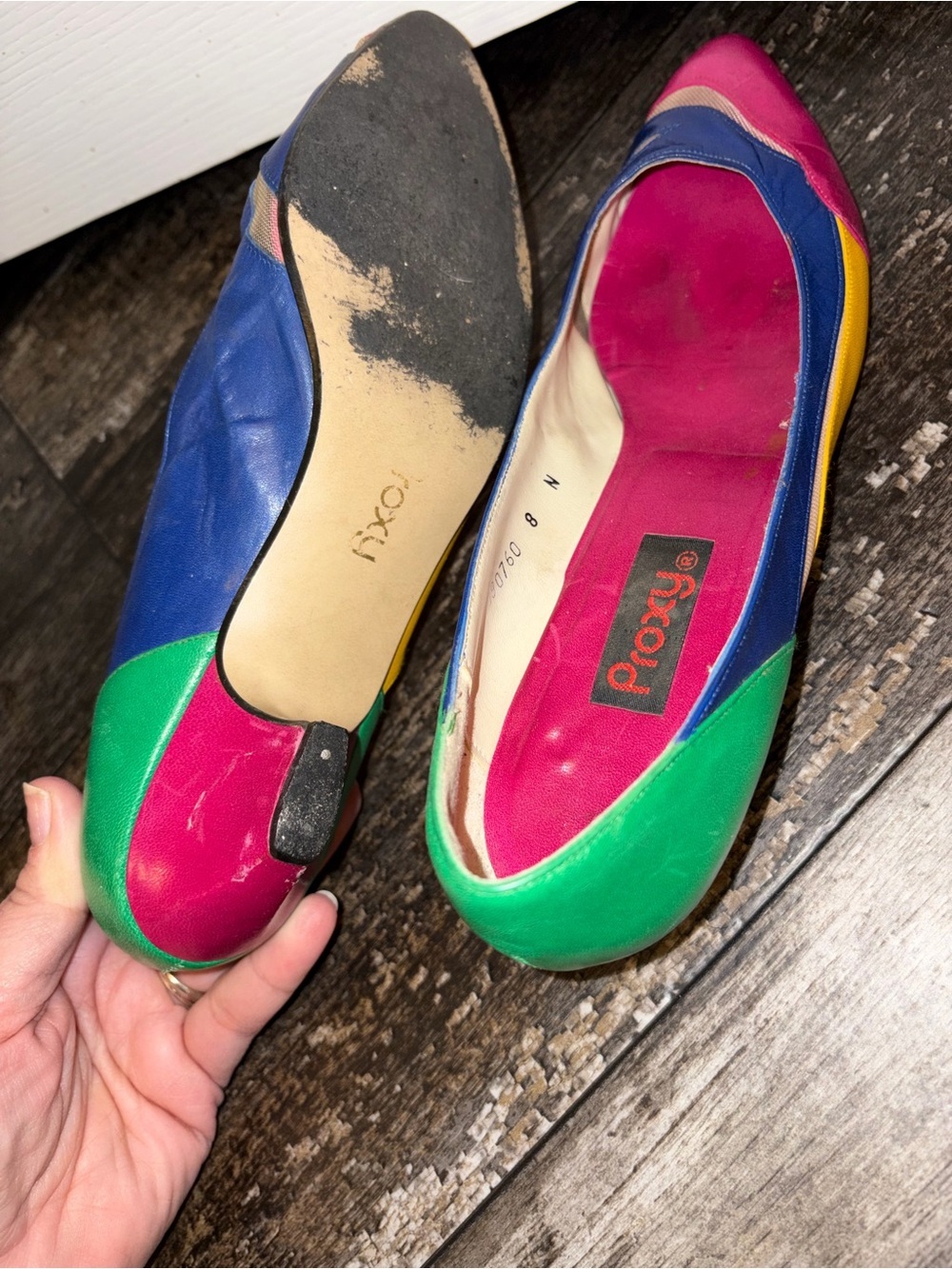Proxy Vintage Multicolor Leather Kitten Heel Pumps - Pink, Blue, Yellow, Green - Picture 6 of 6